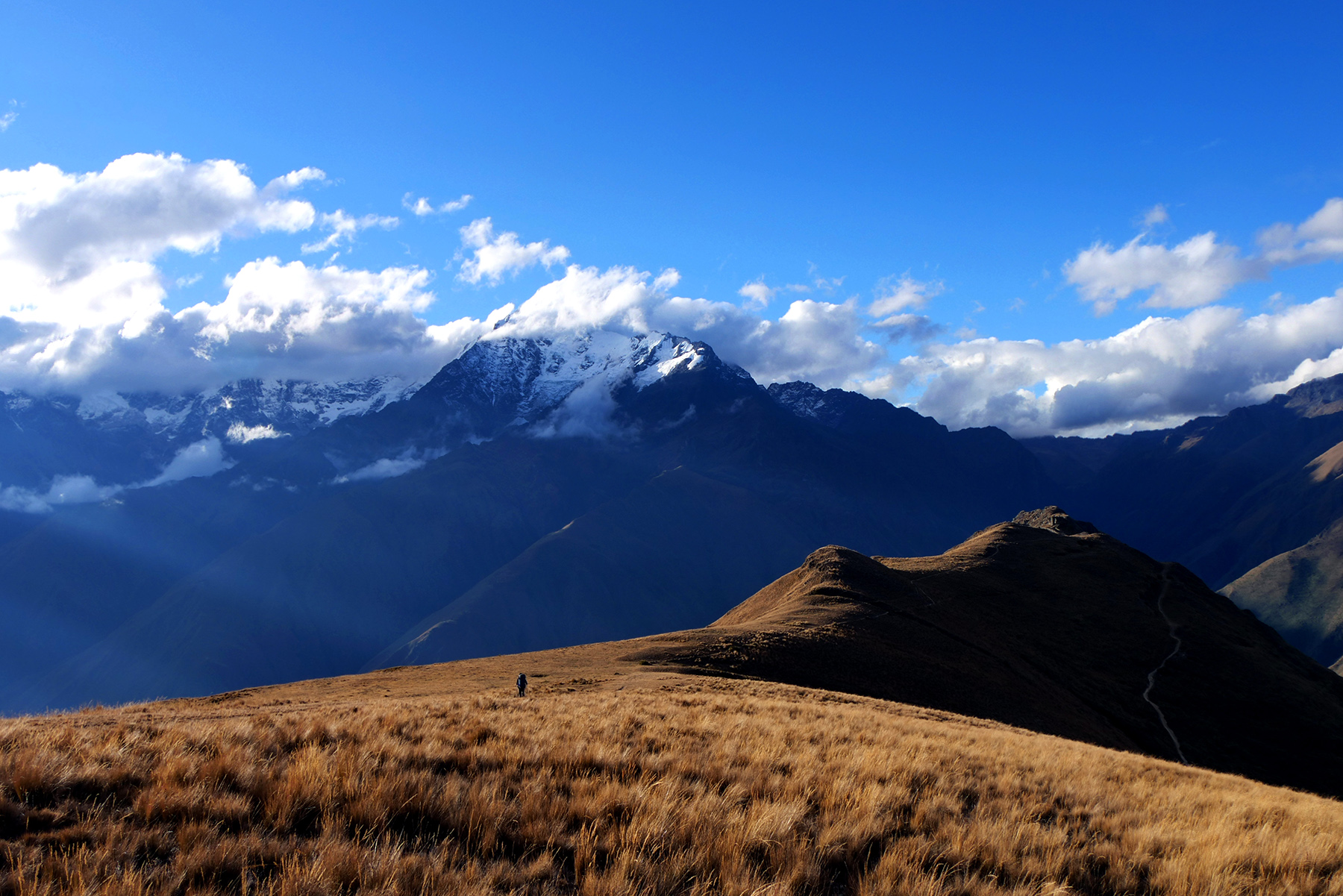 puna et nevado veronica sur les hauteurs d'Ollantaytambo